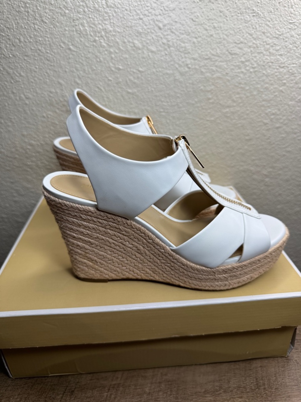 Michael Kors White Espadrille Zip Wedge Sandals - Picture 3 of 5